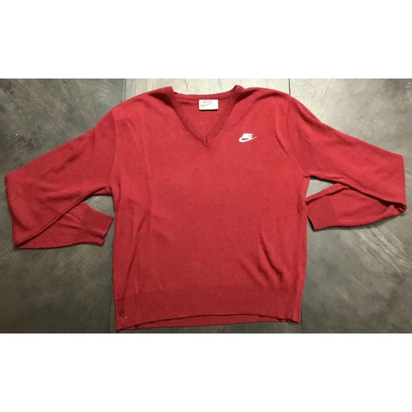 Nike Other - Vtg Nike Sportswear Red V Neck Sweater Nike W/ Swoosh Made In The USA Large L